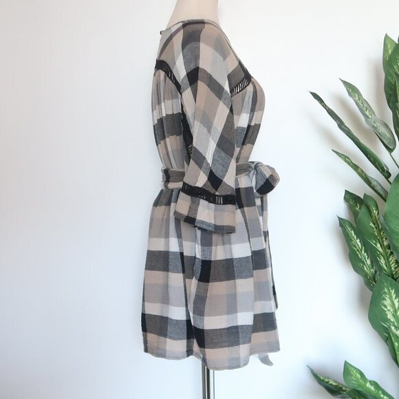 Anthropologie Maeve Buffalo Plaid Mini Dress / Kimono Tunic with Belt Tie Waist - Picture 10 of 16